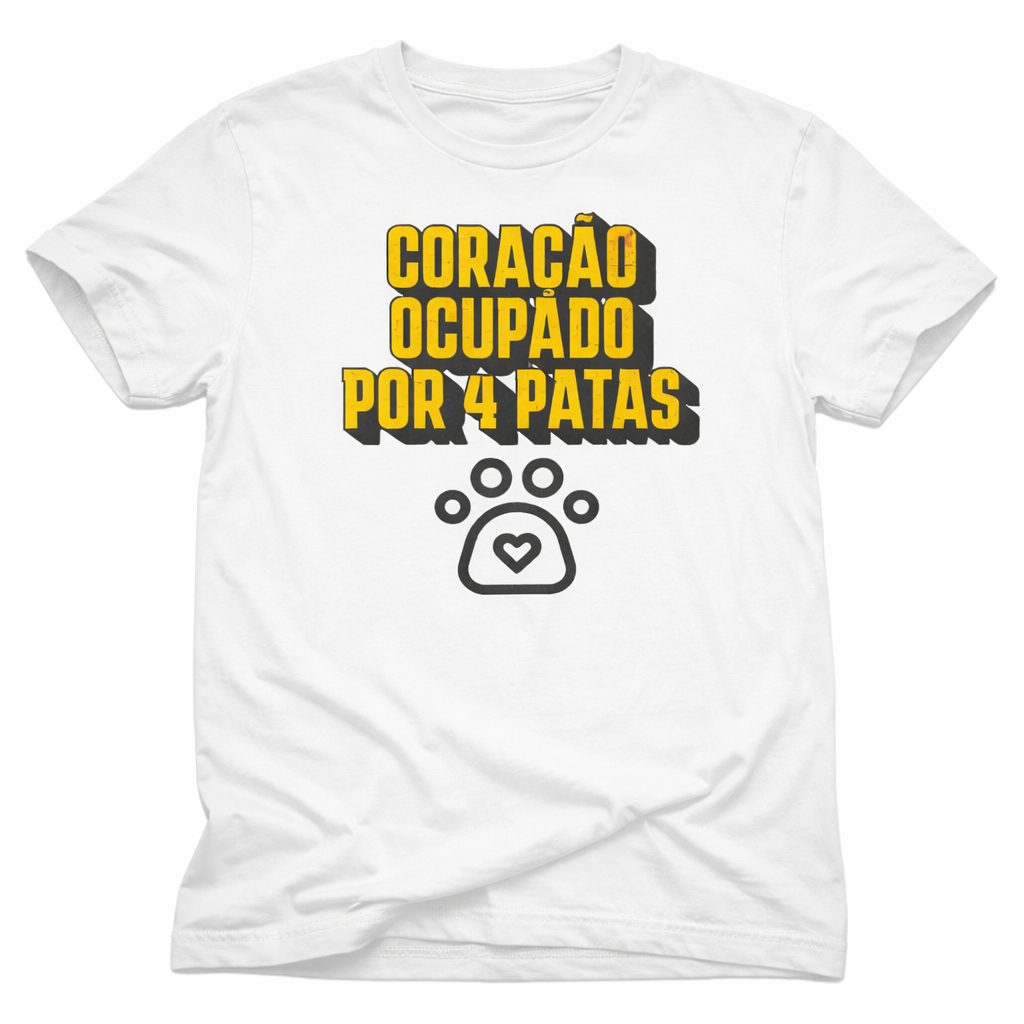 T-Shirt Unissex Branca - Coração Ocupado Por 4 Patas