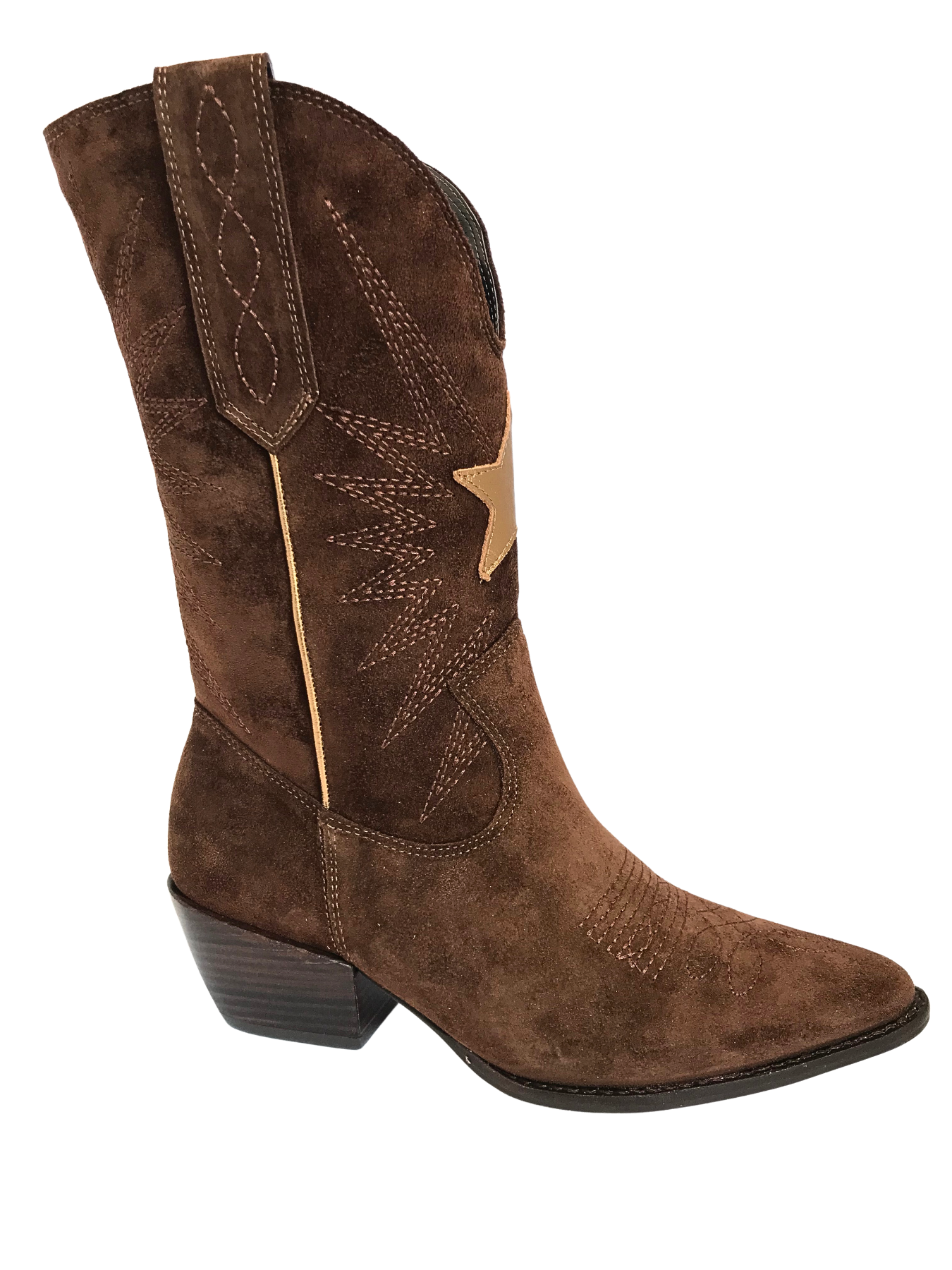 Bota Western Couro Camurça Brownie com Estrela   Mayara Nogueira