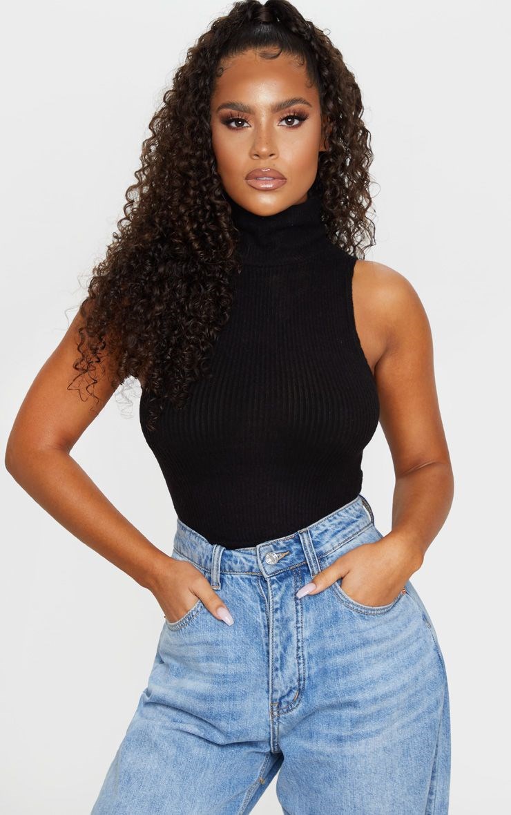 Body Canelado Gola Alta Sem Mangas