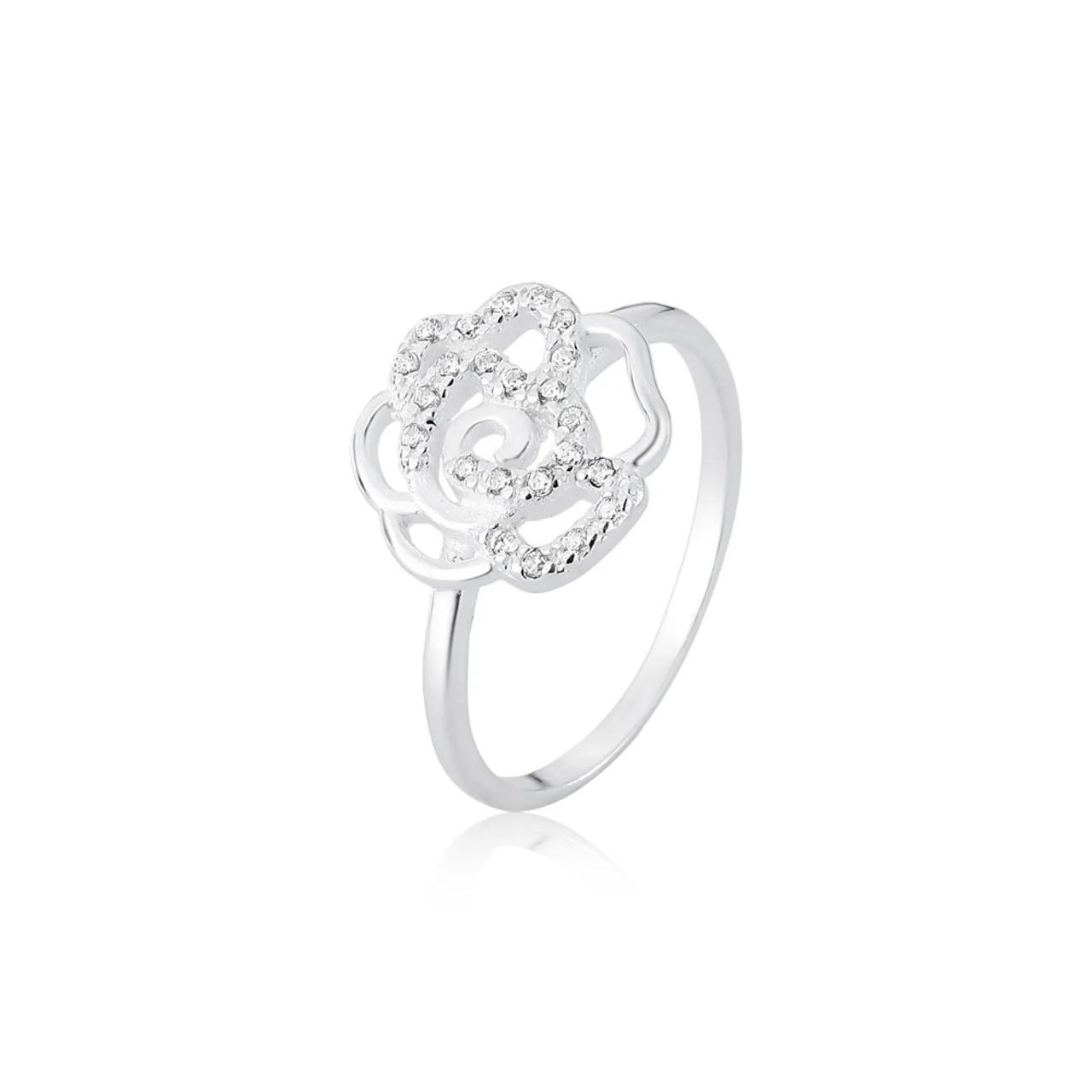 Anel Aurye - prata 925 flor com detalhe cravejado