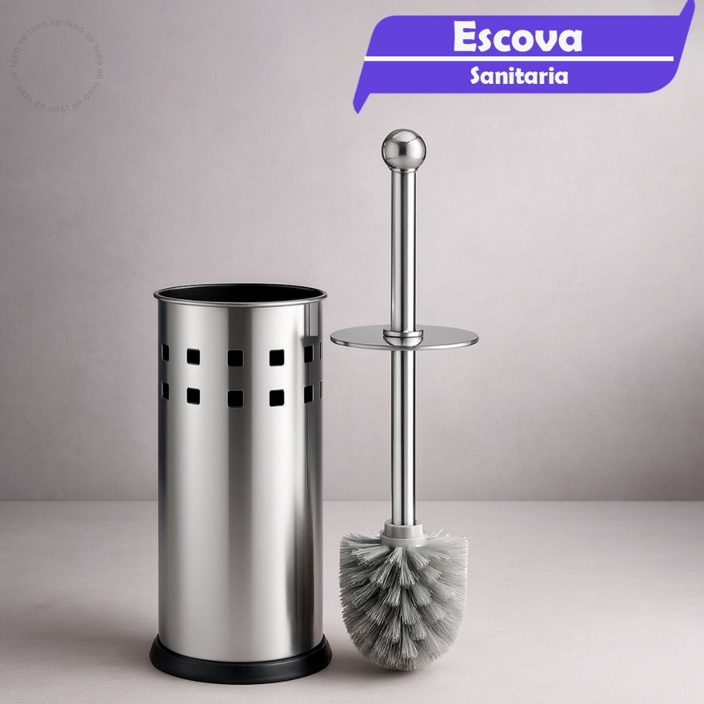 Escova Sanitária Inox Limpeza Vaso com Suporte Higiênica Decora Lar