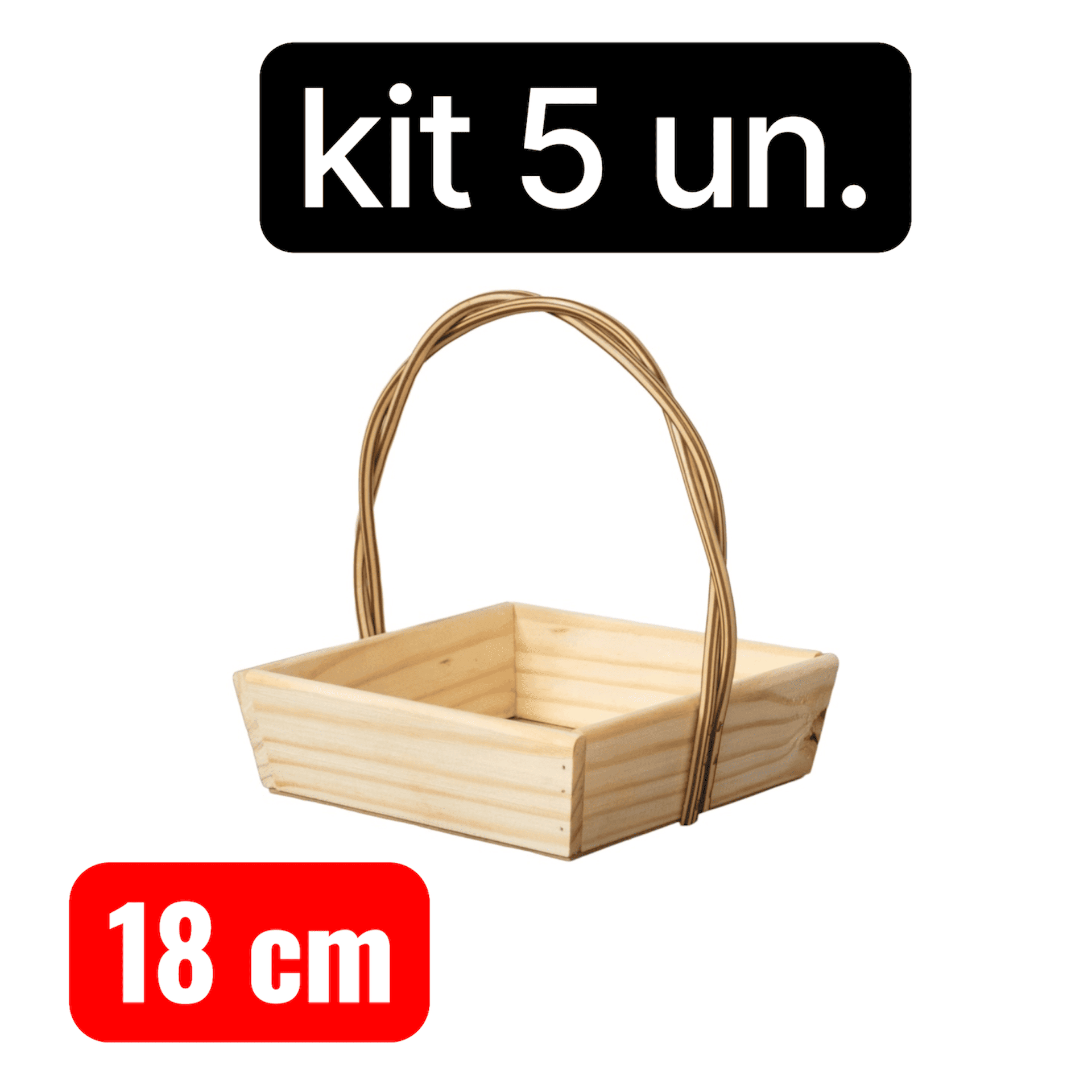 Kit cestas  18 cm quadrada alça dupla