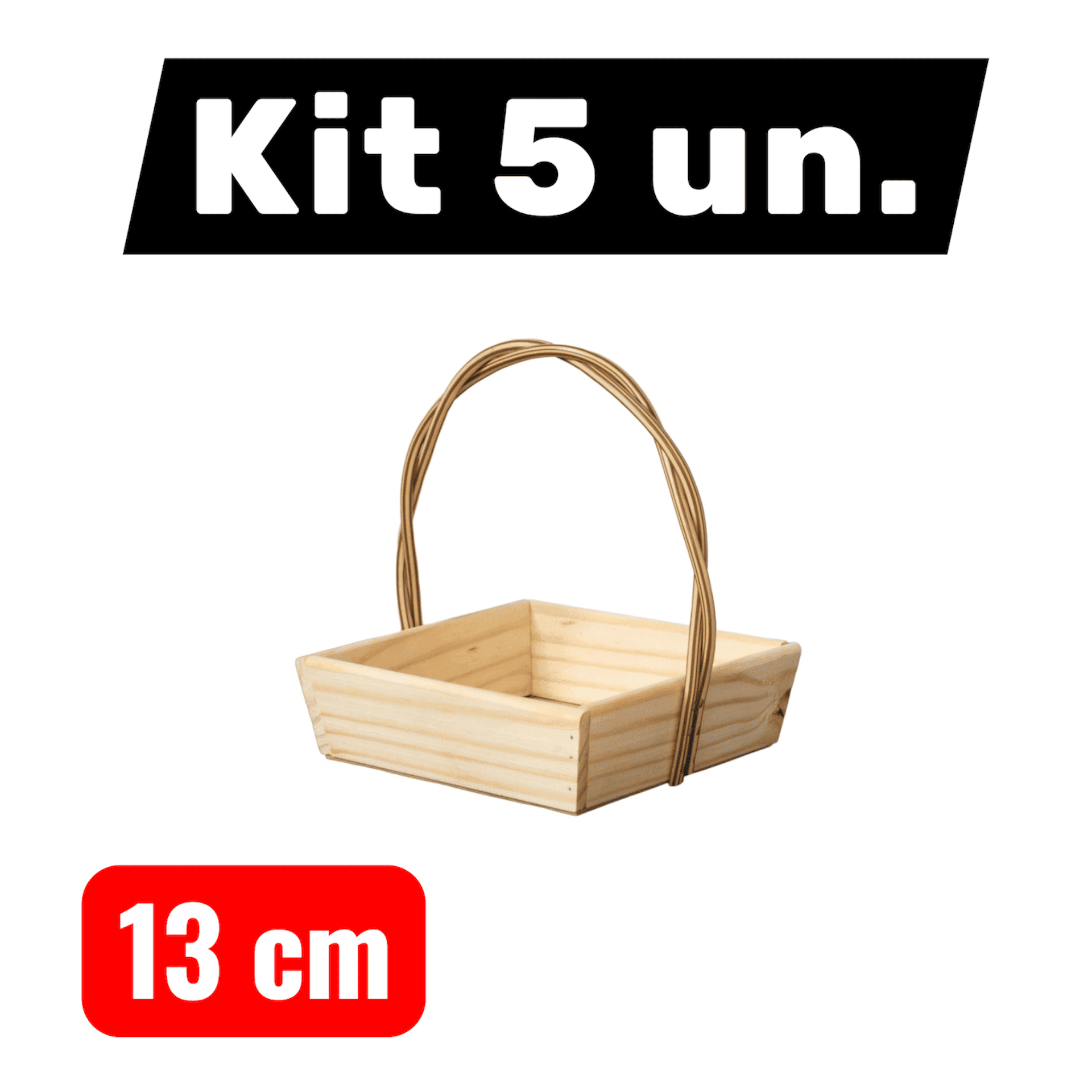 Kit cestas  13 cm quadrada alça dupla