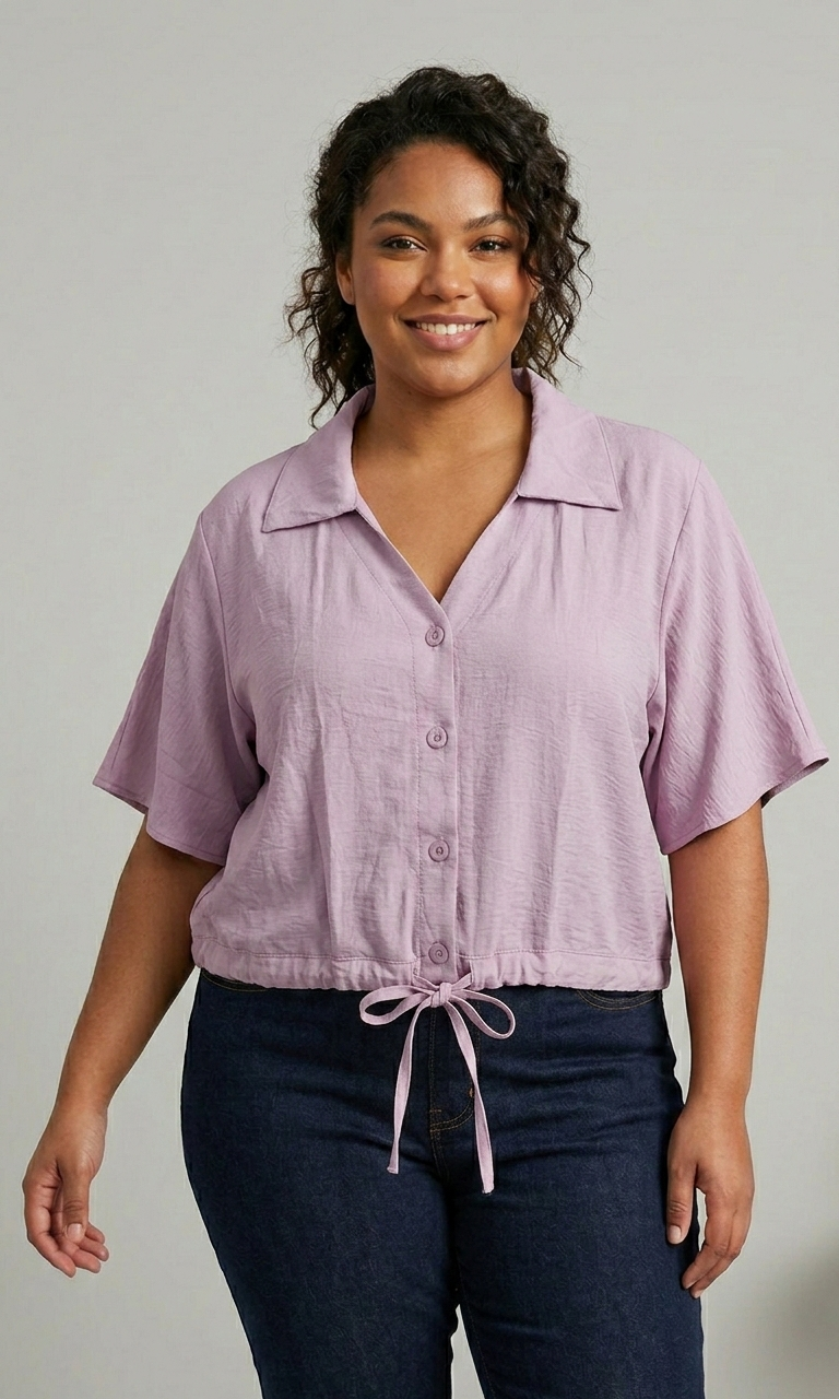 Camisa Cropped Feminina em Linho