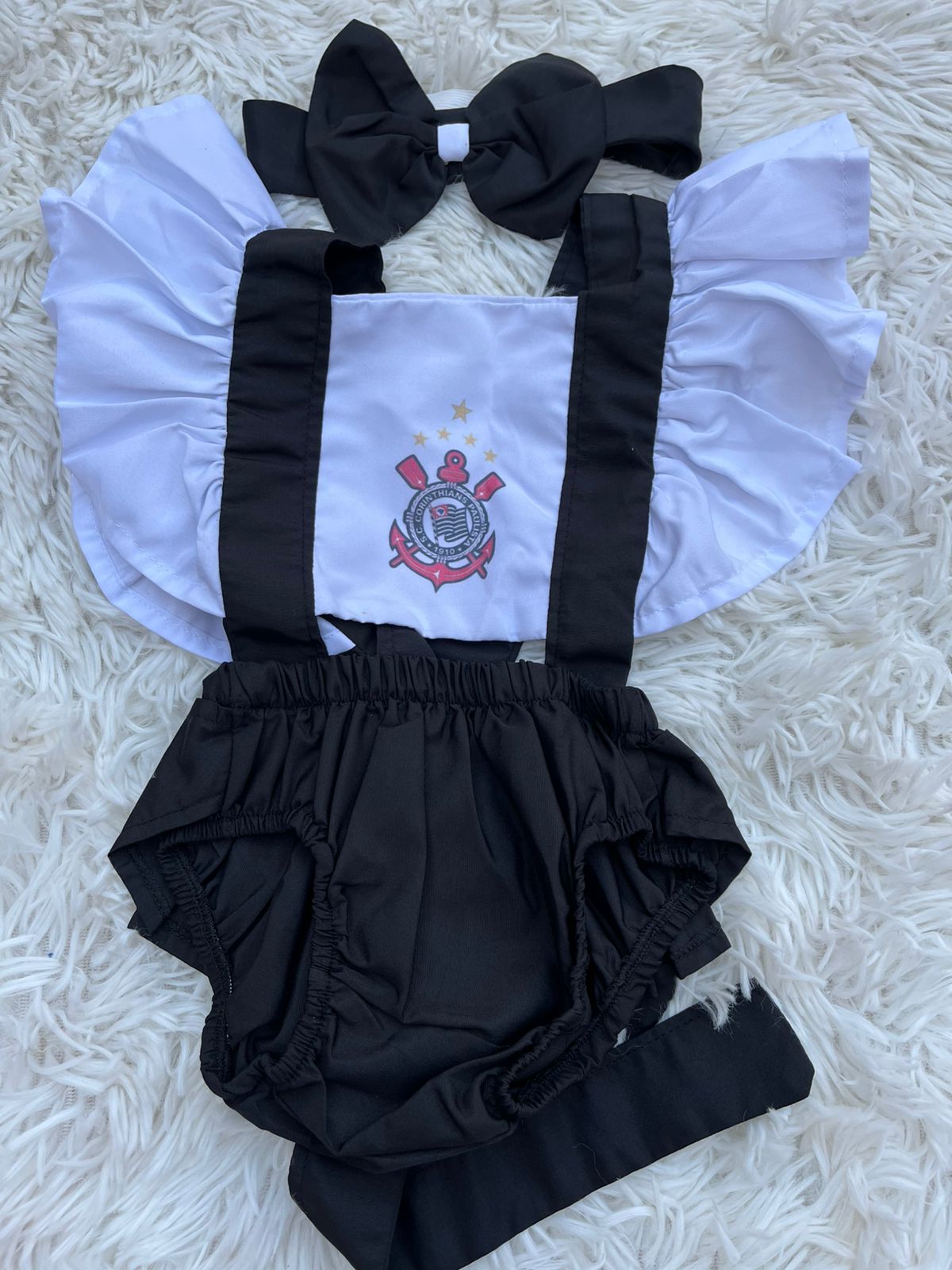 Romper mesversario  corinthians,com regulagem na parte de tras ( acompanha faixa de cabelo)