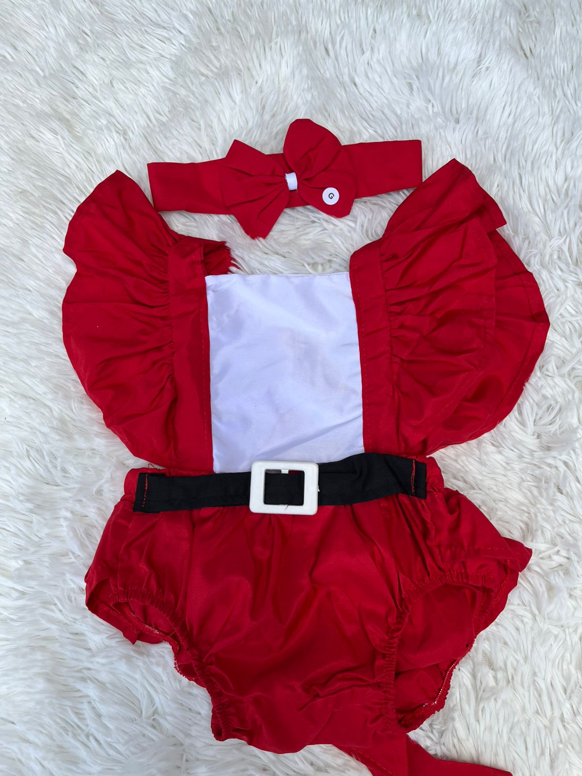 Romper mesversario tema mamae noel ,com regulagem na parte de tras ( acompanha faixa)