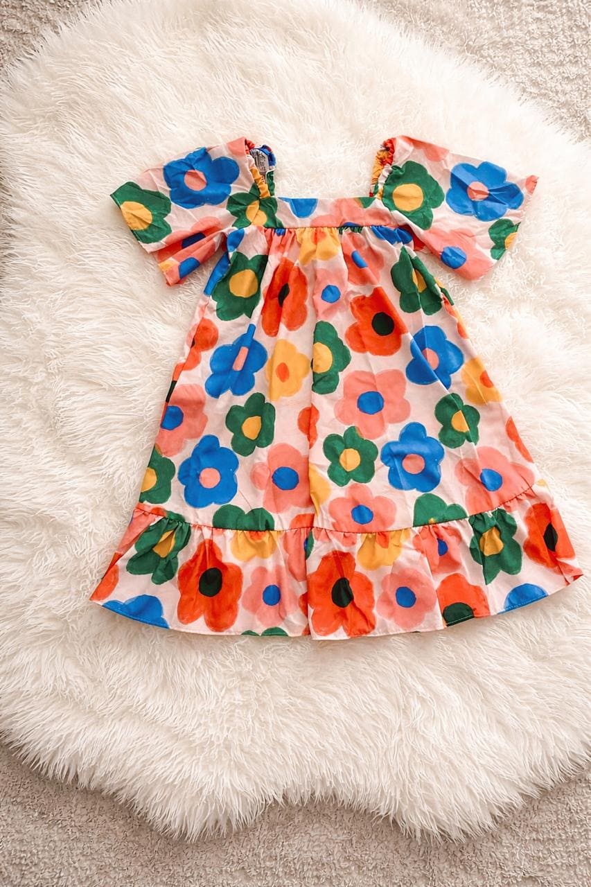 Vestido Infantil Floral Retrô Algodão Menina Blogueirinha Luxo