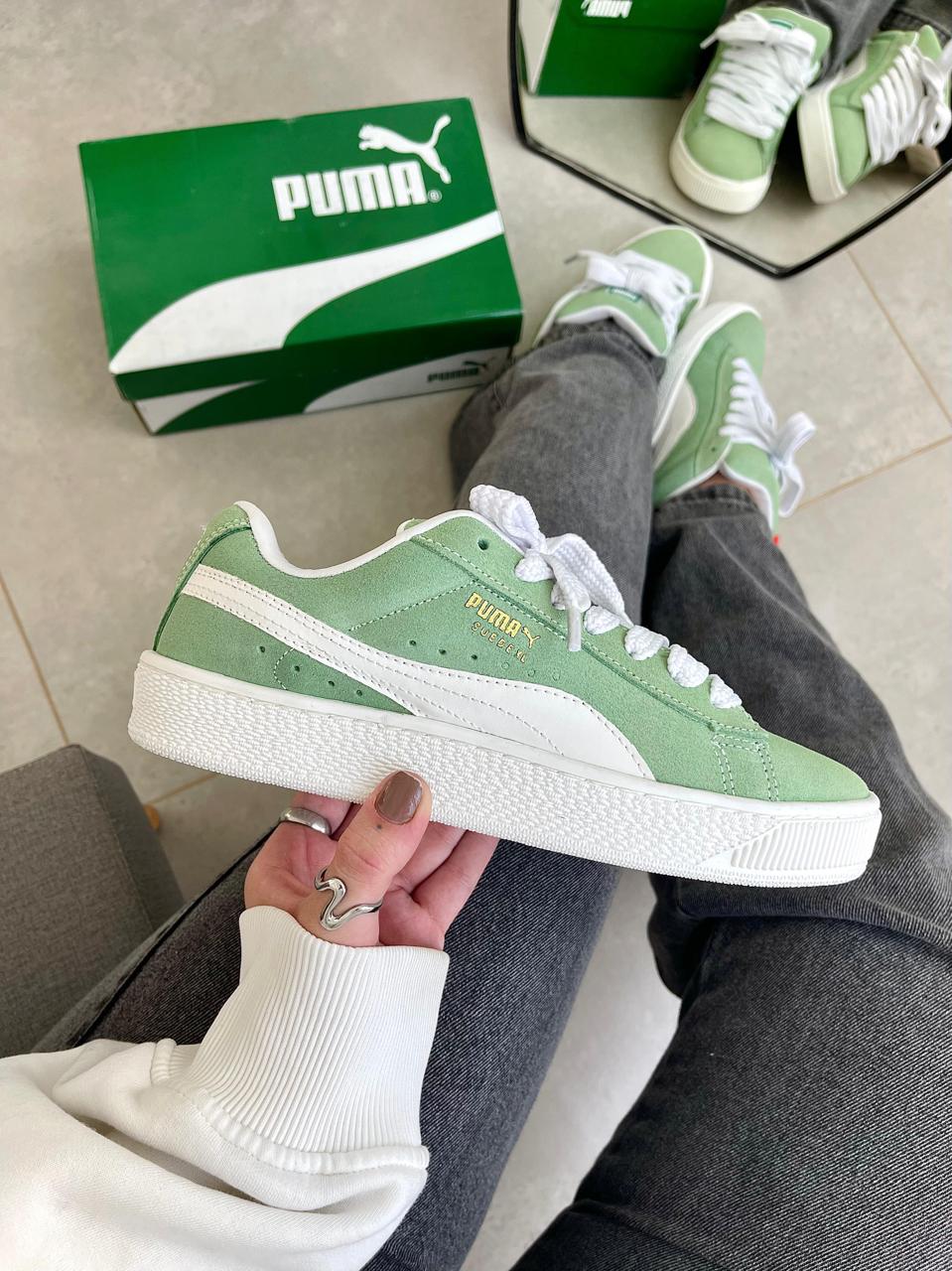 Tênis Puma Suede Feminino Verde   Sneaker Street em Couro Legítimo com 2 Cadarços
