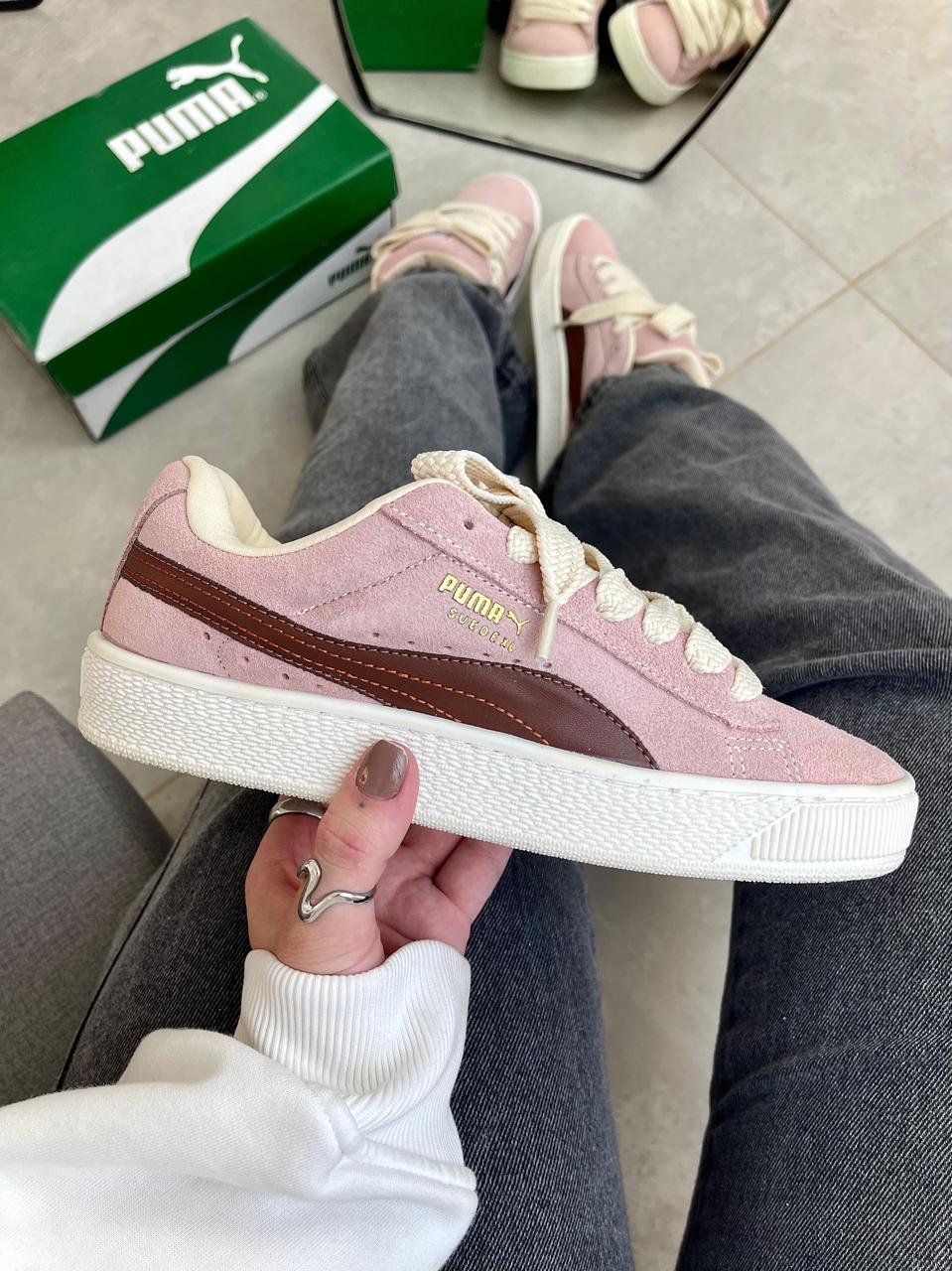 Tênis Puma Suede Feminino Rosa/Chocolate   Sneaker Street em Couro Legítimo com 2 Cadarços