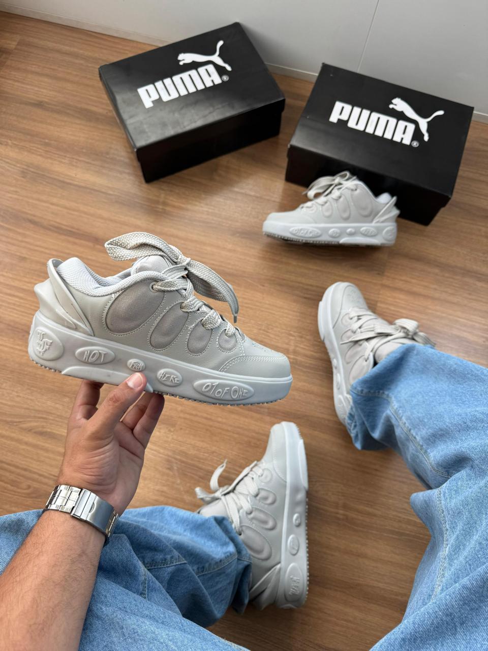 Tênis Puma La France Masculino Cinza   Sneaker Street com 2 Cadarços e Saquinho Personalizado