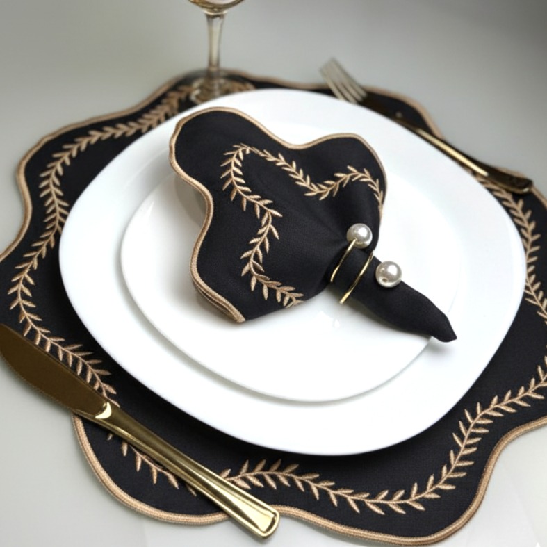 Jogo Americano Premium Bordado com Guardanapos para Mesa Posta Elegante Decora Lar