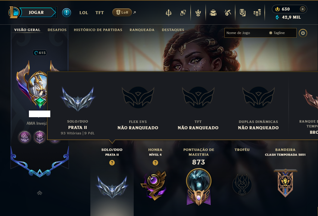 Prata 2 com TODOS os Champs e 257 Skins ( JG / SUP / MID ) - ( Nivel 615 )