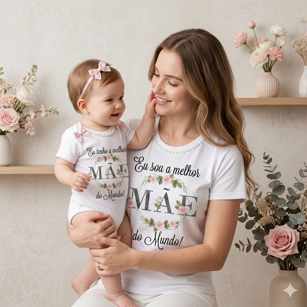 Kit "Melhor Mãe do Mundo" Floral com Estampa Digital