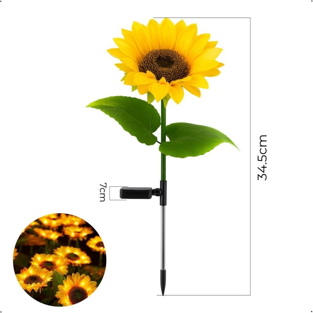 Espeto Solar Girassol LED Luz Quente Decorativa para Jardim Decora Lar