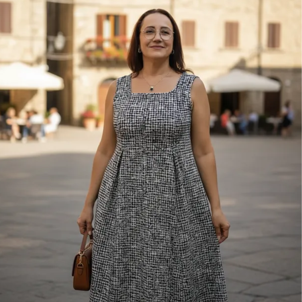 Vestido Gode com decote Quadrado Lady