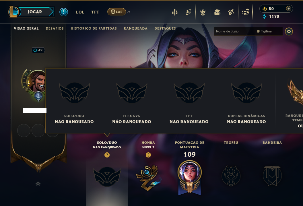 Unranked com 50 Champs e 19 Skins