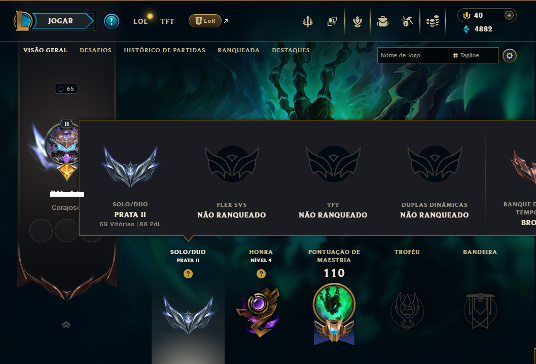 Prata 2 com 60 Champs e 39 Skins ( JG / ADC / MID )