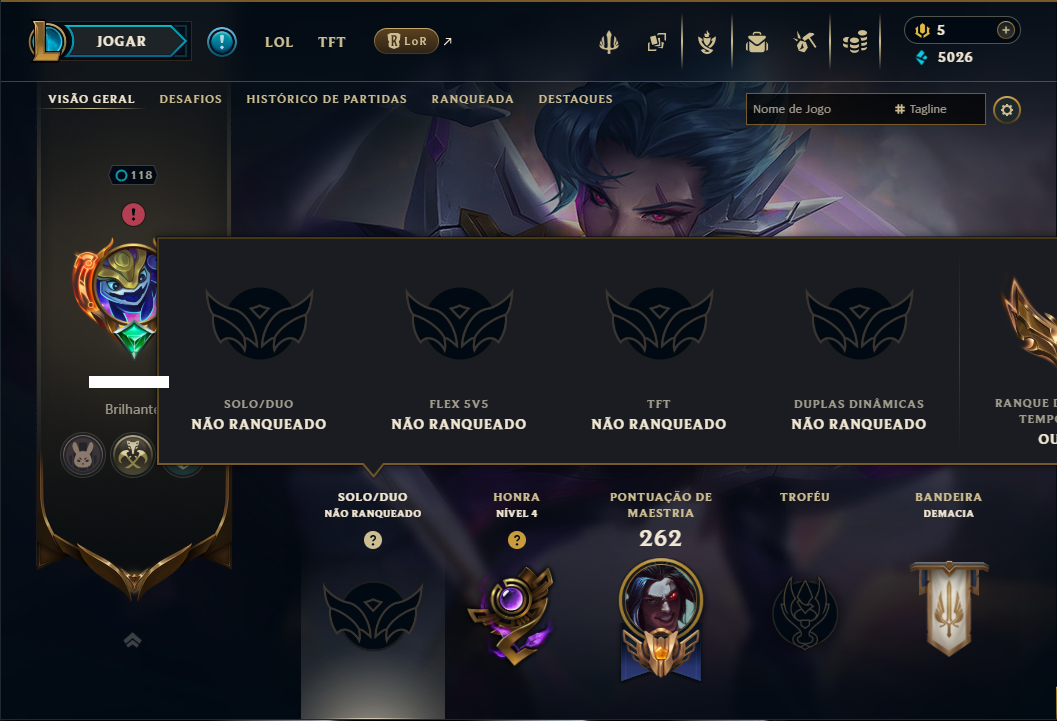 Unranked com 100 Champs e 56 Skins ( ADC / MID / JG )