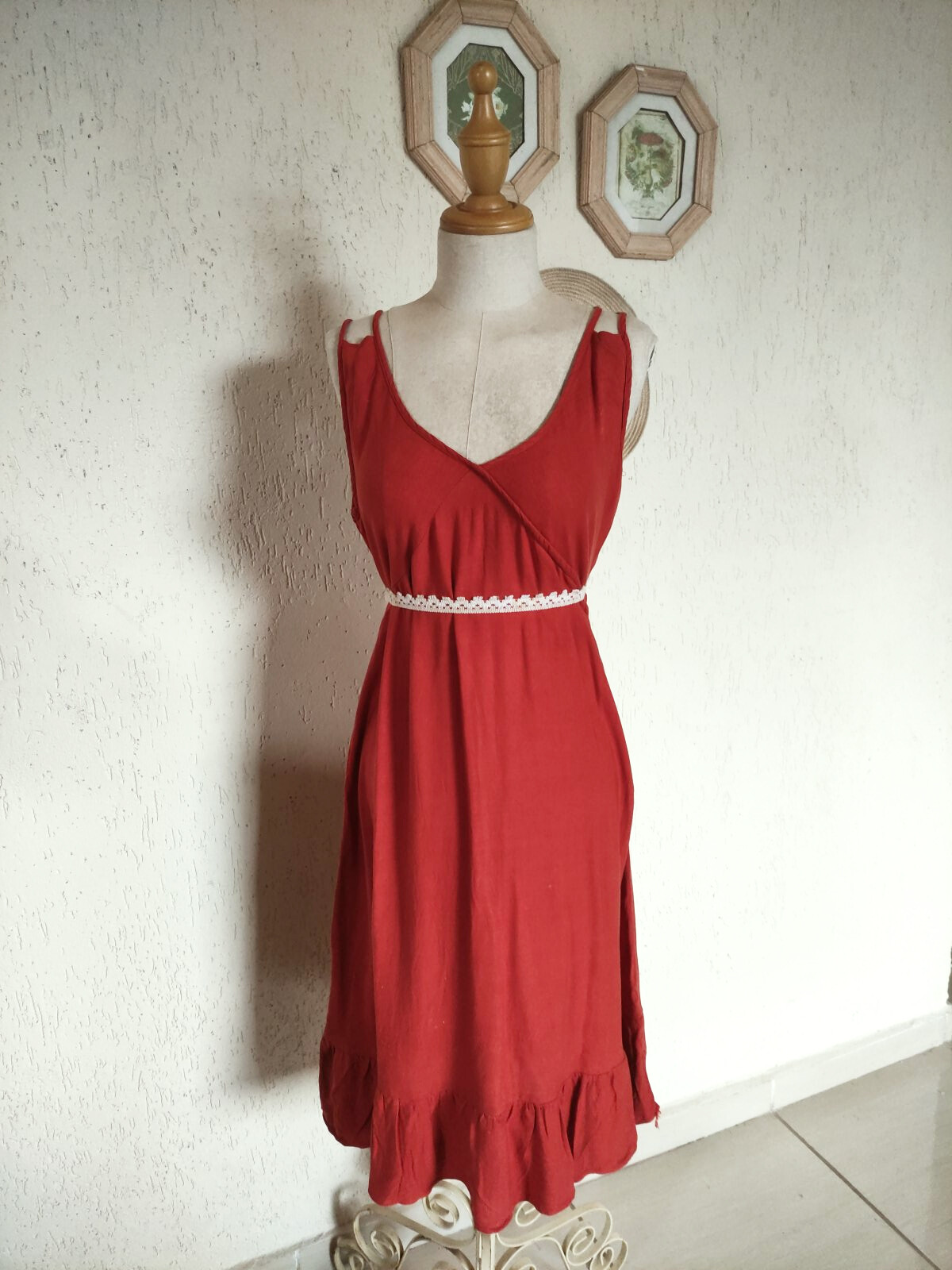Vestido midi de vicose laranja terracota - M