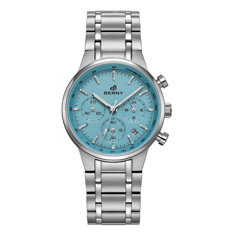 Relógio Berny 2825M-LB | Cronógrafo Quartz Aço Inox Safira