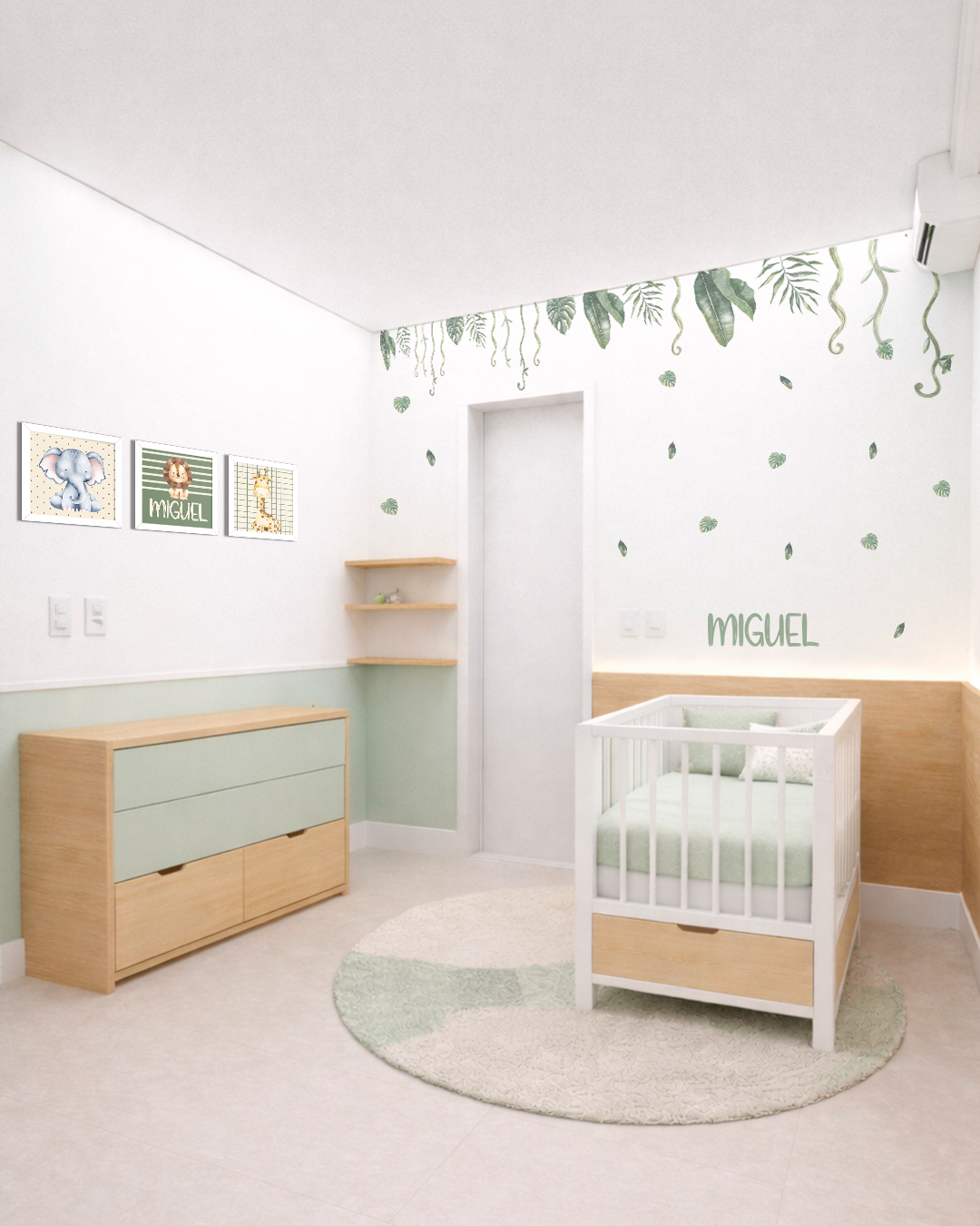 Kit de Adesivos Autocolante Safari Miguel com Quadros e Nome Personalizado Infantil