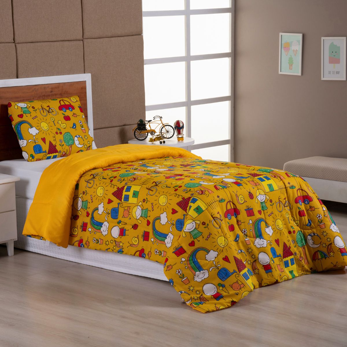 Edredom Solteiro Dupla Face Estampado  100% Algodão Coleção Pop