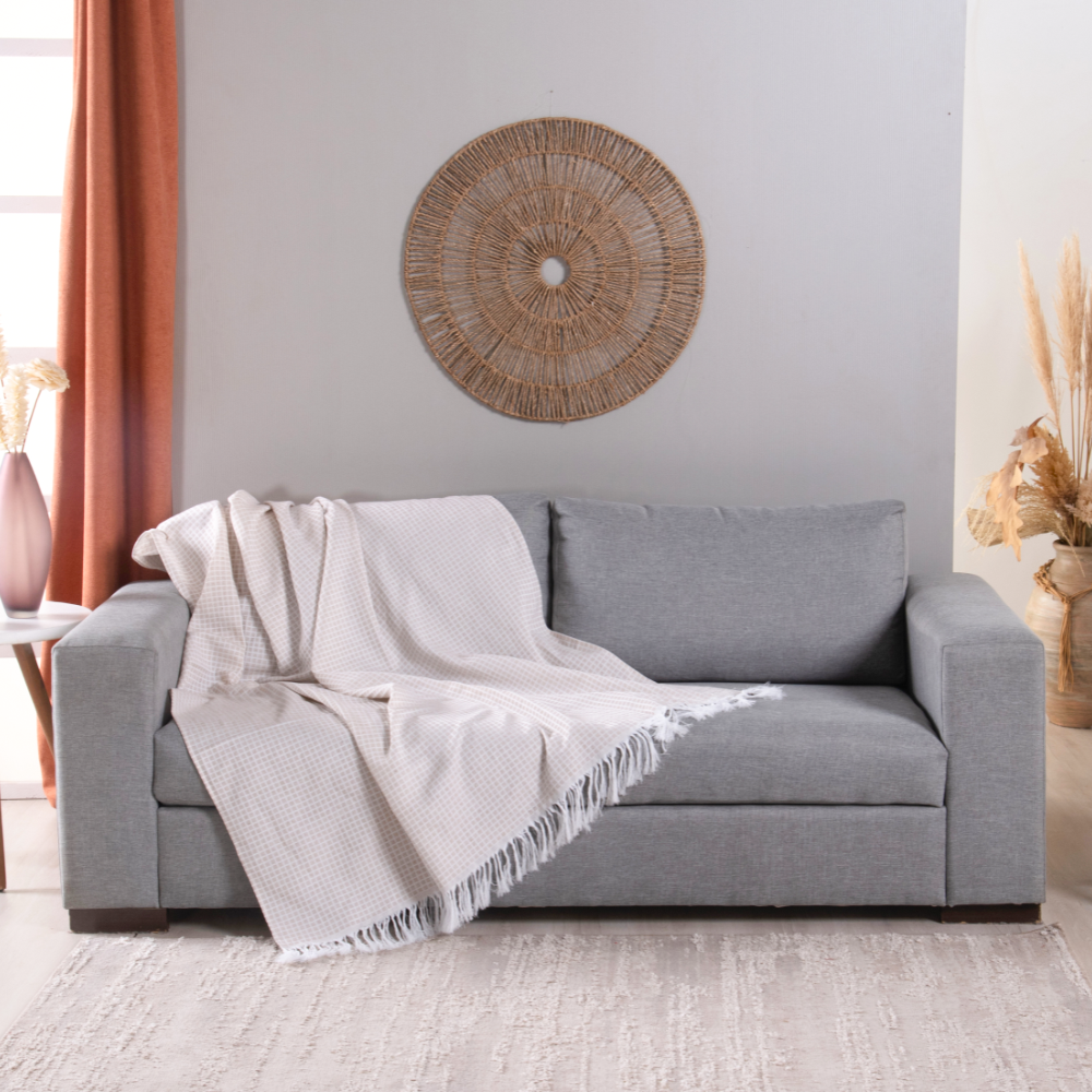 Manta para Sofá Grid em Jacquard com Franja 2,10 x 1,35