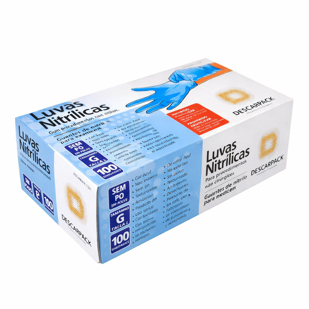 Luva Nitrílica Azul (Sem Pó) Descarpack - 100 unidades