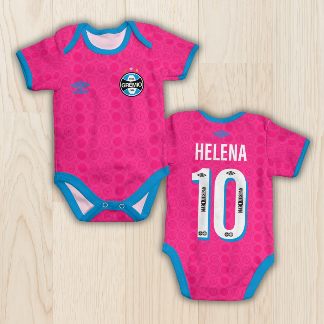 Body de bebê - Grêmio - Rosa escuro - Personalizado com nome e número