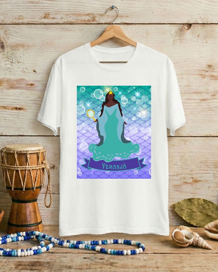 Camiseta Iemanjá Rainha das Ondas - Algodão 100% Premium