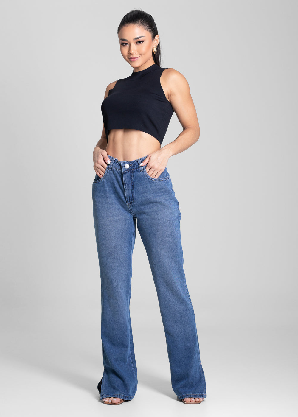 Calça Jeans Sawary Boot Cut com Fenda na Barra