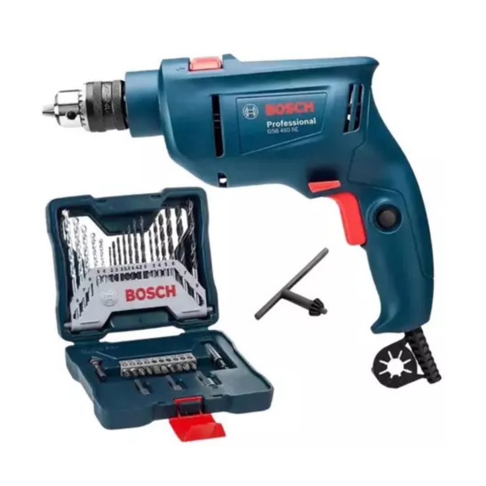 Furadeira Impacto 3/8 Auto Reverse GSB 450RE C/ Estojo 30 Peças X-Line BOSCH