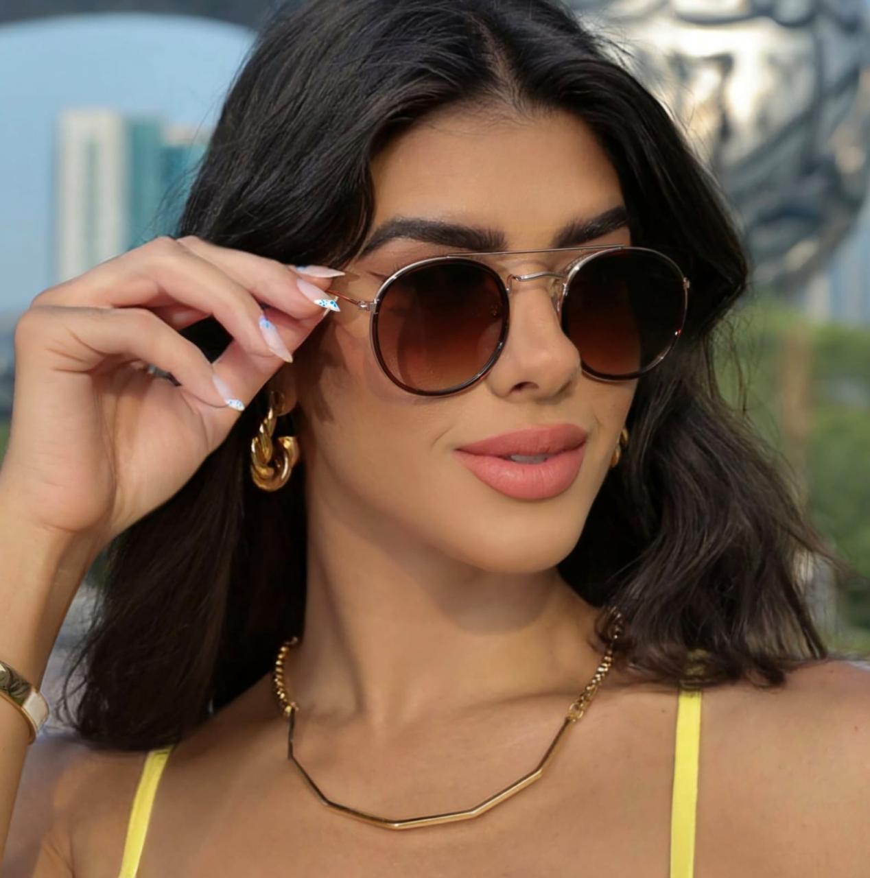 Óculos de Sol Joyce Marrom degradê 100% Proteção