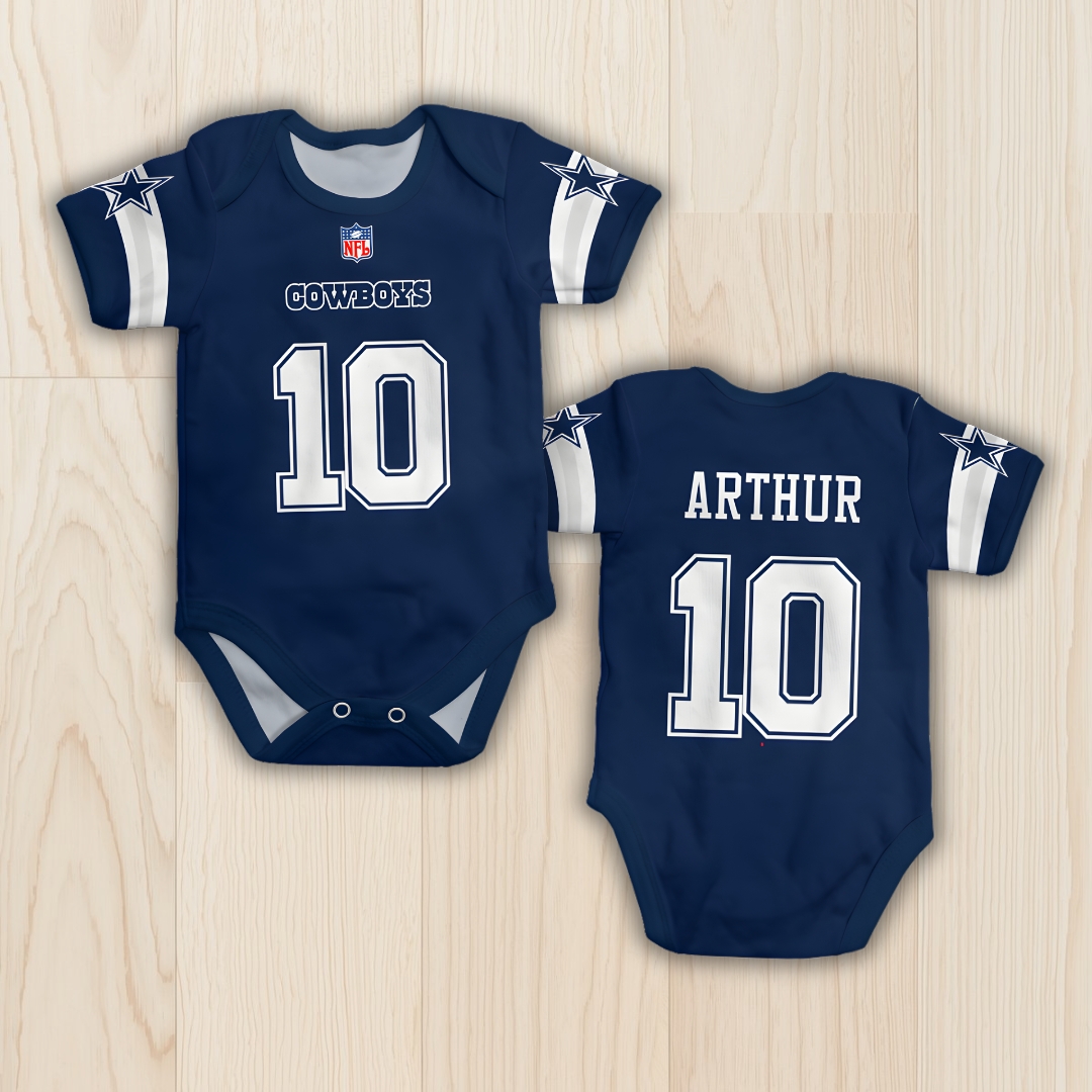 Body de bebê - NFL -Dallas Cowboys - Azul - Personalizado com nome e número