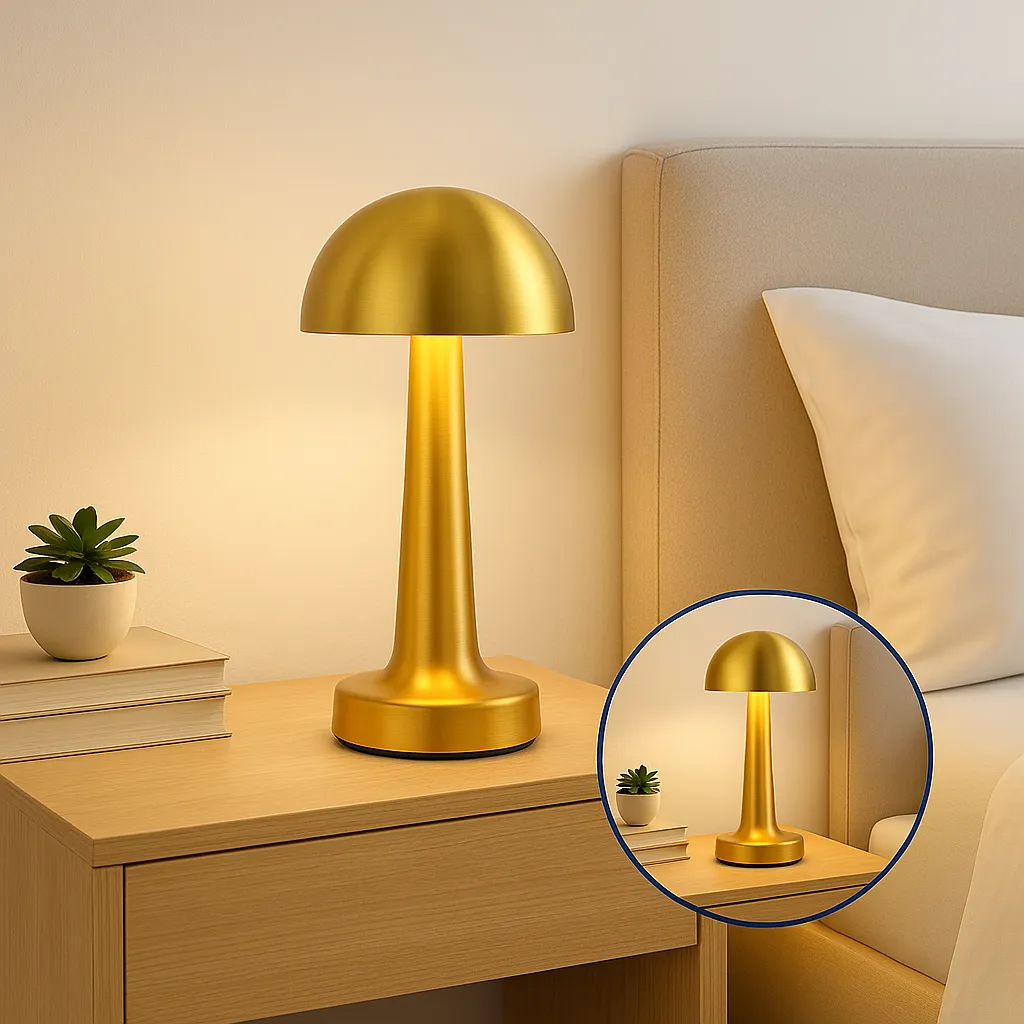 Luminária LED Touch 3 Tons Sem Fio Abajur Mesa Quarto Decorativo Dourado
