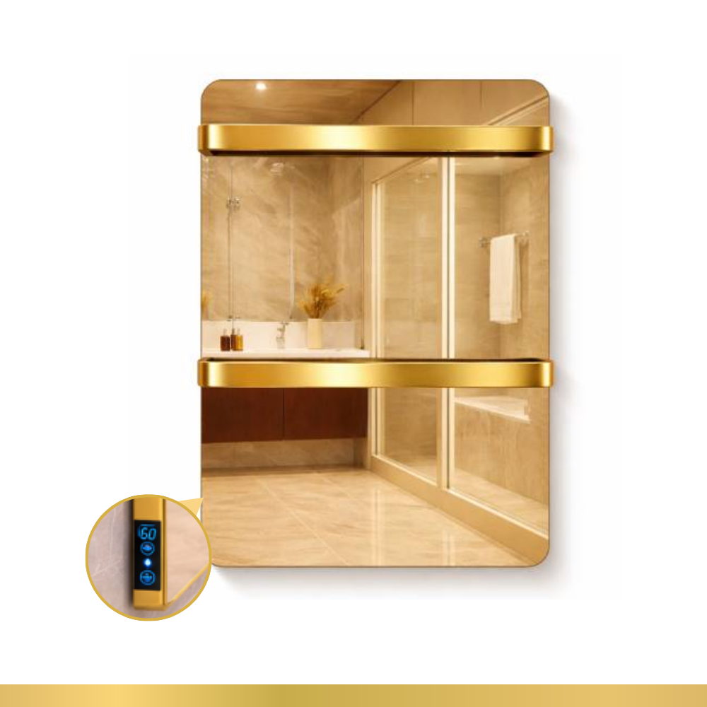 Toalheiro Térmico Vétrius Dourado Espelhado com Display Timer e Controle de Temperatura