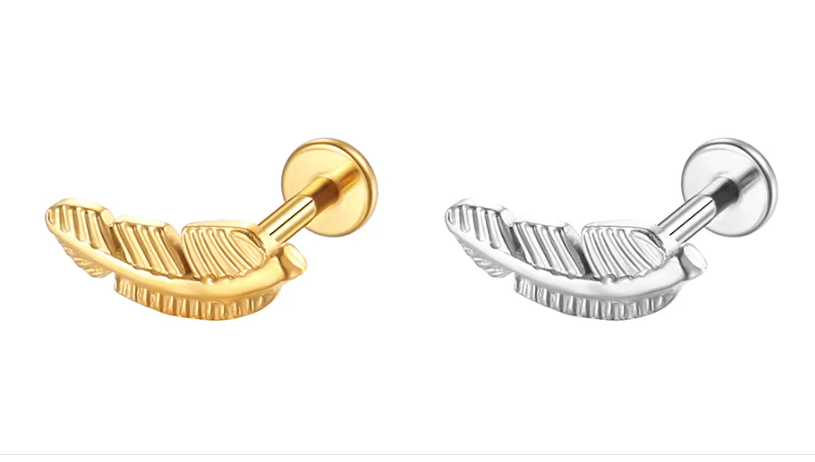 Piercing Labret Titânio G23 Pena - Natural ou Dourado PVD