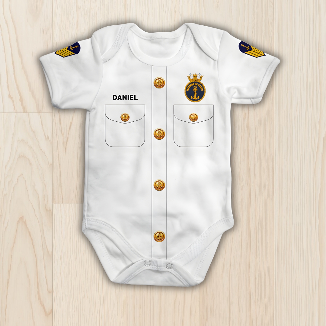 Body de bebê - Marinha - Branco - Nome personalizado