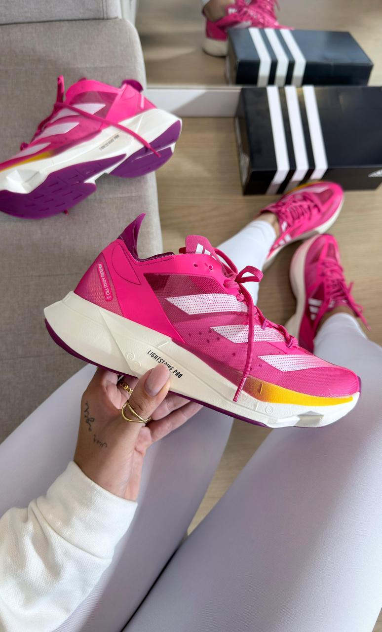 Tênis Adidas Adizero Pro 3 Pulse Feminino Pink/Amarelo   Leve, Confortável e Importado