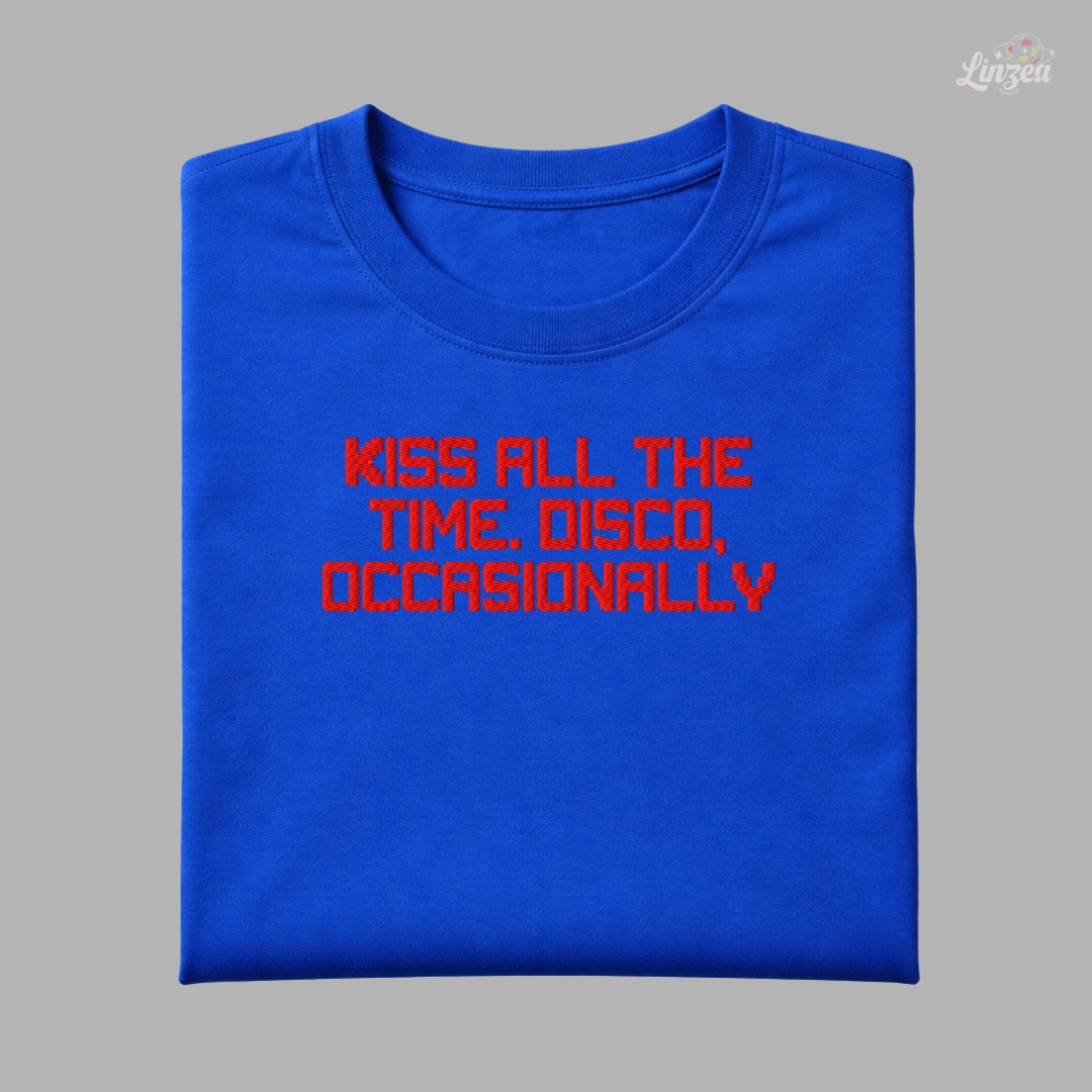 Camiseta Harry Styles -  Kiss all the time. Disco, occasionally. AZUL