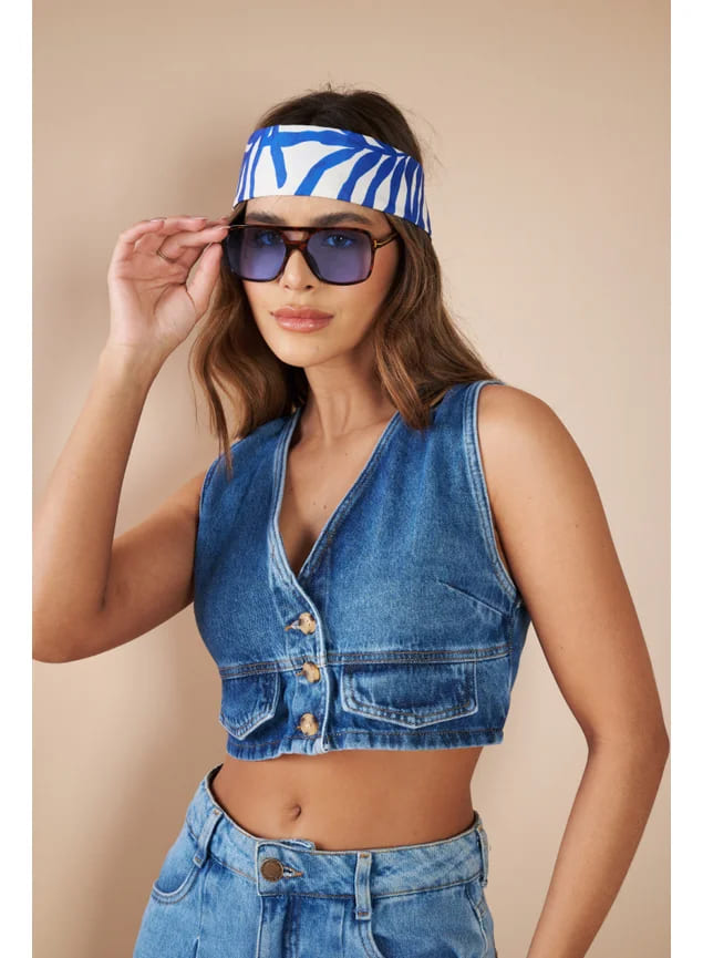 COLETE CROPPED JEANS CARLA AZUL