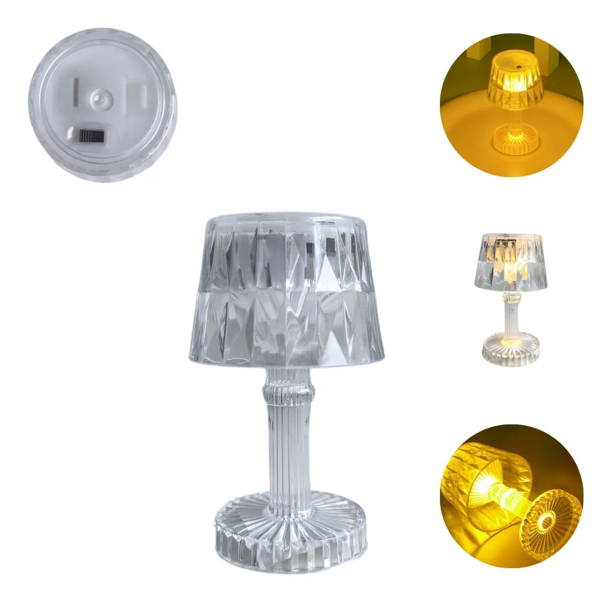 Luminária Mini LED Cristal Abajur Decorativo Touch Luxo Acrílico Recarregável