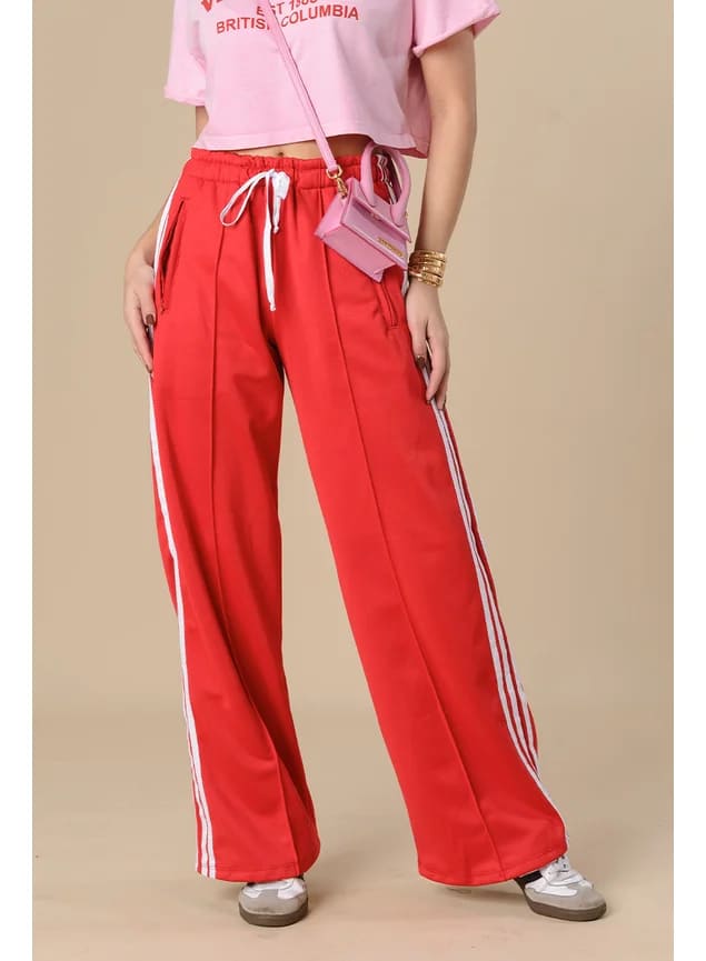 CALÇA RETA DE CINTURA ALTA ANNIE DE HELANCA VERMELHO