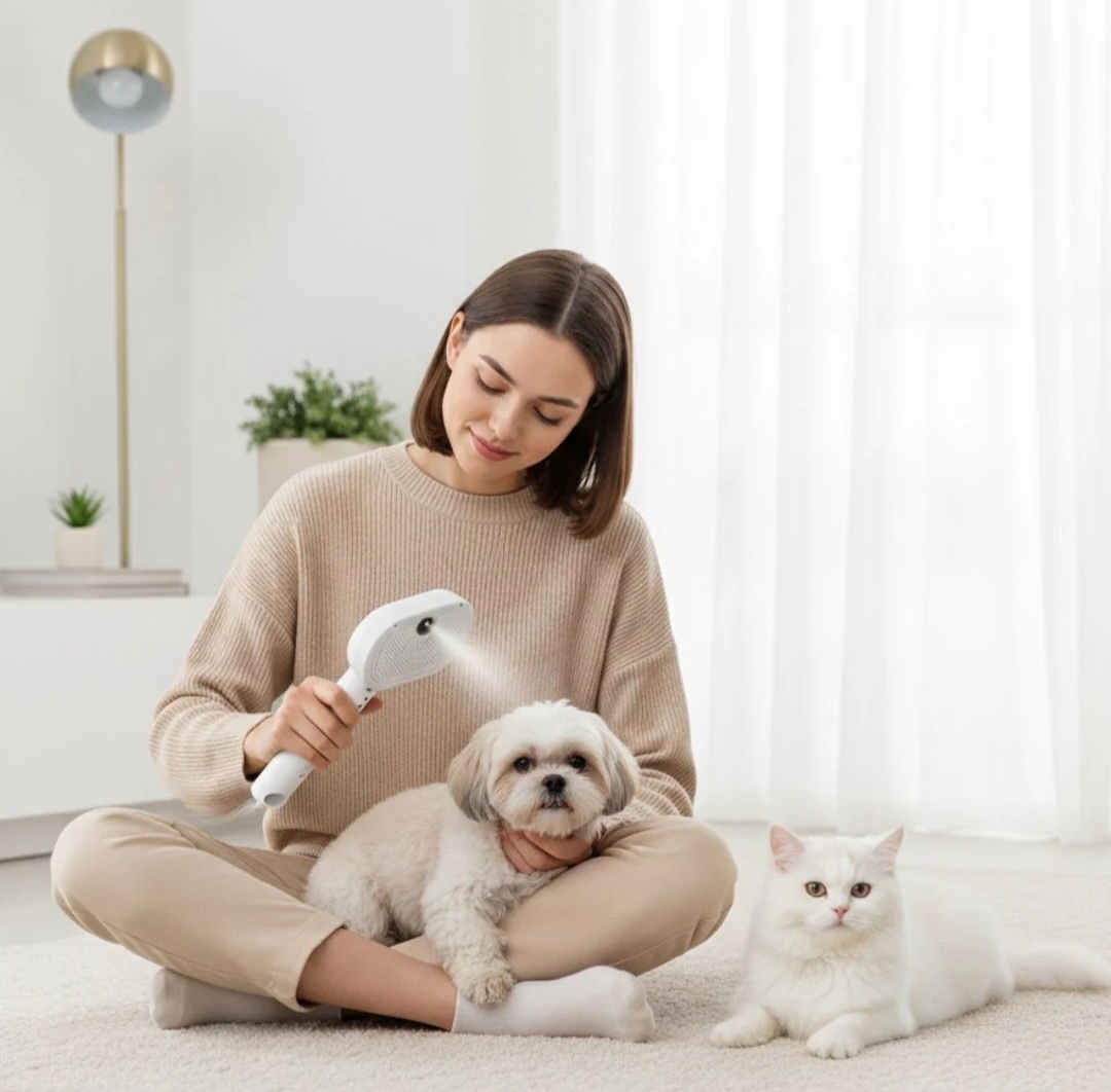 Escova Removedora de Pelos a Vapor Para Pets