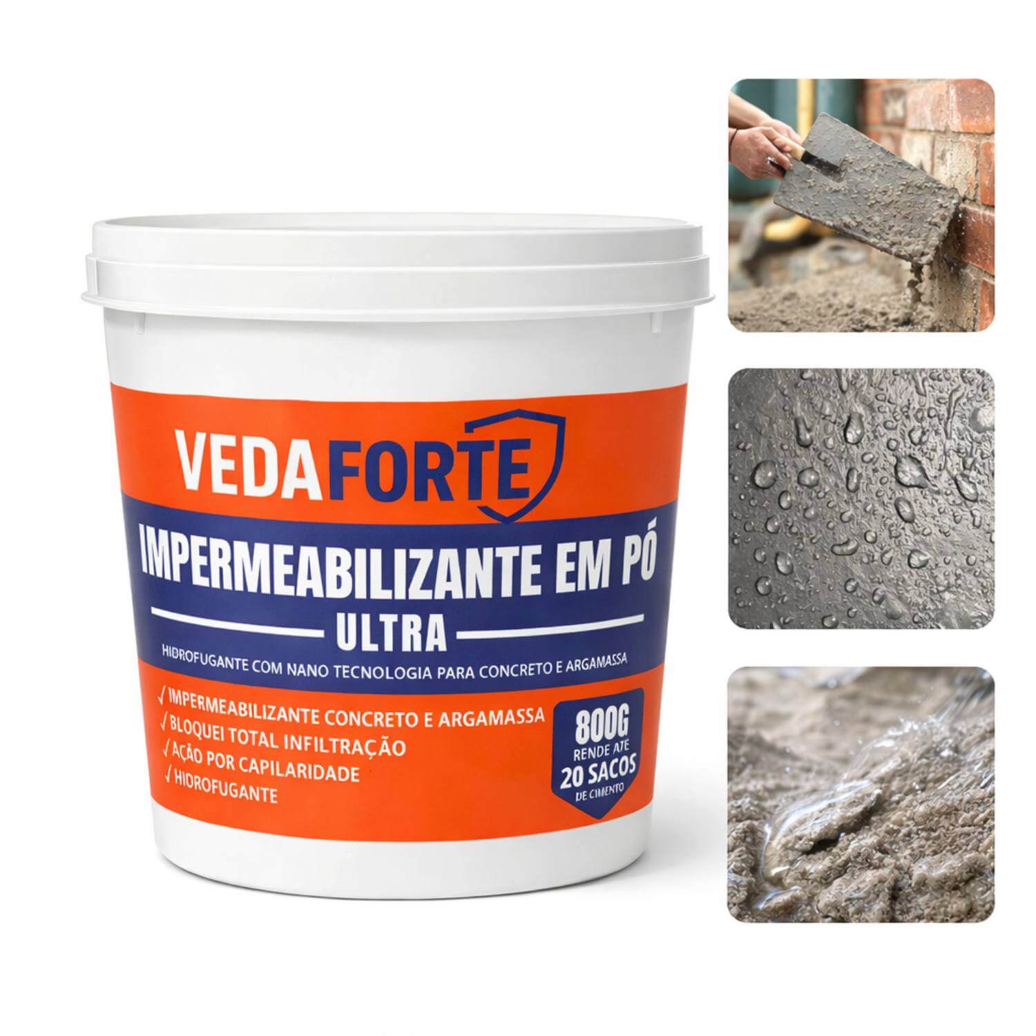 Impermeabilizante Em Pó 800g Para Concreto Argamassa Anti Umidade E Infiltração