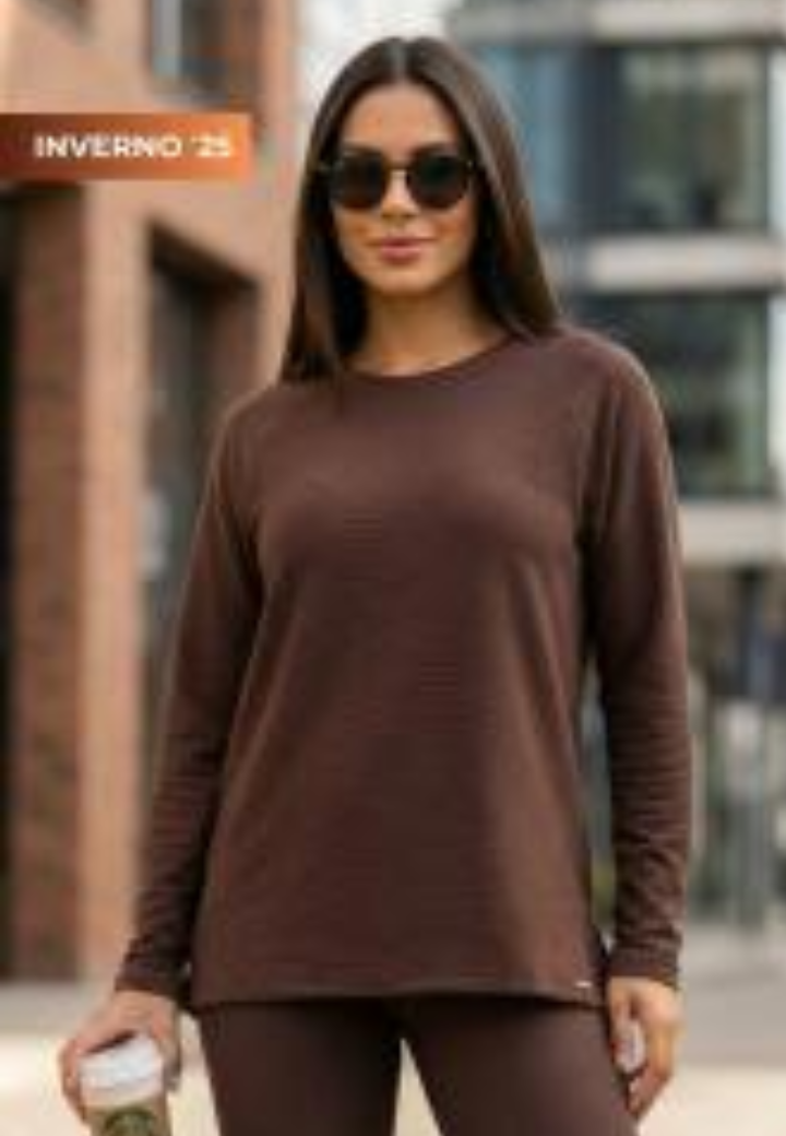 BLUSA RAGLAN GORGURINHO CANELADO MARROM  Ref.: 43742
