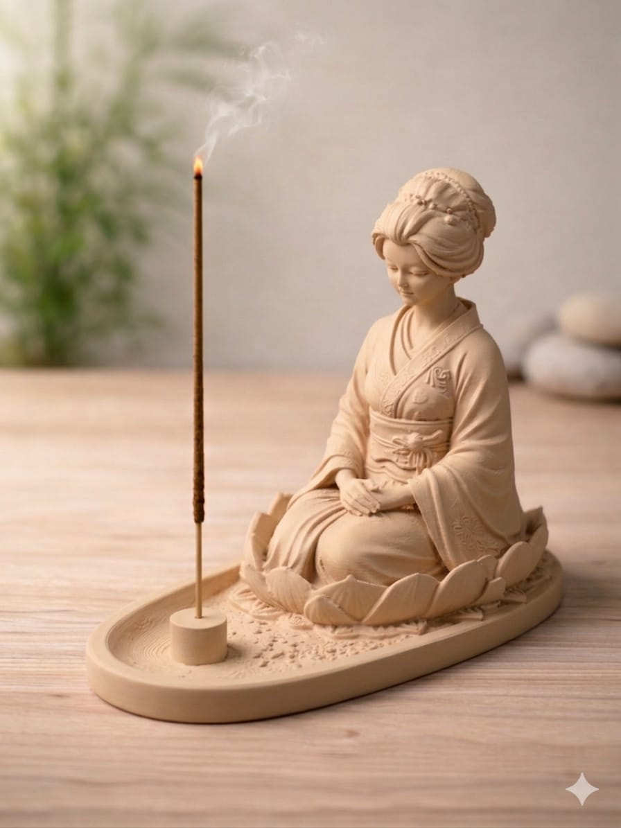 Incensário Decorativo Zen   Porta Incenso Moderno com Estatueta  Meditativa - 4 opções de cores
