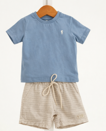 Conjunto Kids Camiseta e bermuda em sarja Onda Marinha