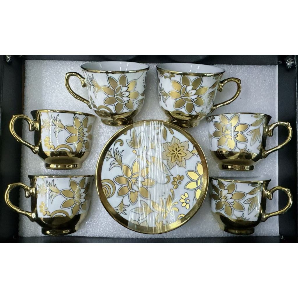 Jogo Xícaras Café em Porcelana Premium 12 Peças Elegante Mesa Posta Decora Lar