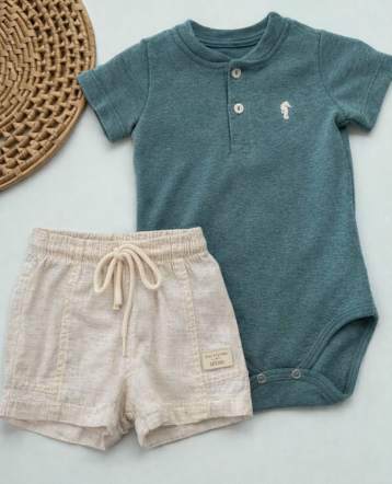 Conjunto Body verde e bermuda Onda Marinha